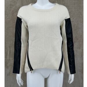 Milly Sweater‎ Womens Small Cream Black Colorblock Knit Wool Cashmere Oversized